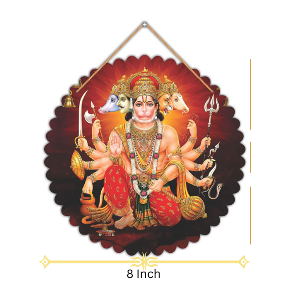 Walltique - 8 Inch Hanuman Ji Wall Hanging | Panchmukhi Hanuman Ji | Hanuman Ji Photo | Hanuman JI Wall Art | Hanuman Ji Wall Decoration
