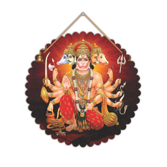 Walltique - 8 Inch Hanuman Ji Wall Hanging | Panchmukhi Hanuman Ji | Hanuman Ji Photo | Hanuman JI Wall Art | Hanuman Ji Wall Decoration