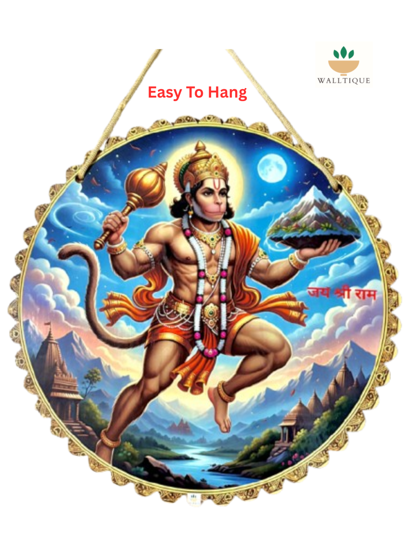 Walltique - 8 Inch Hanuman Ji Wall Hanging | Sanjivani Hanuman Ji | Hanuman Ji Photo | Hanuman JI Wall Art | Hanuman Ji Wall Decoration