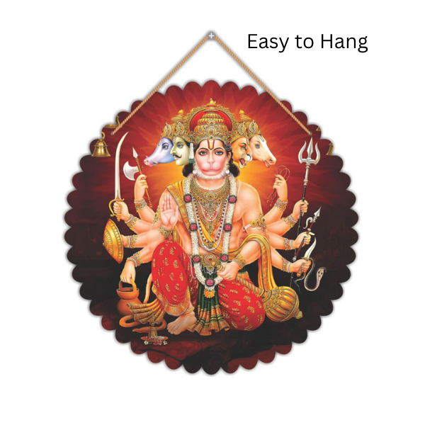 Walltique - 8 Inch Hanuman Ji Wall Hanging | Panchmukhi Hanuman Ji | Hanuman Ji Photo | Hanuman JI Wall Art | Hanuman Ji Wall Decoration
