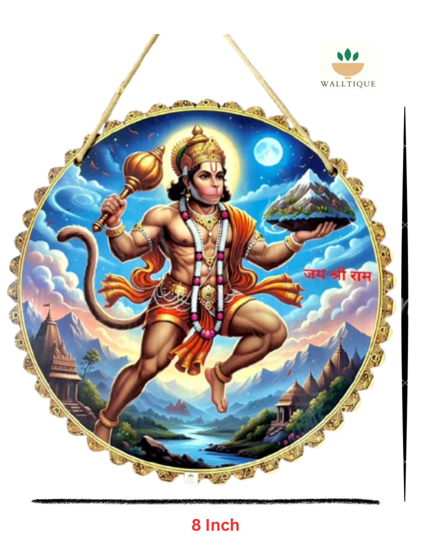 Walltique - 8 Inch Hanuman Ji Wall Hanging | Sanjivani Hanuman Ji | Hanuman Ji Photo | Hanuman JI Wall Art | Hanuman Ji Wall Decoration